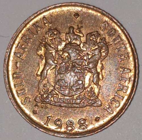 1988 - 1 CENT COIN (ONE CENT COIN) - RSA - BRONZE - KM#82 - BILINGUAL LEGEND - SPARROWS
